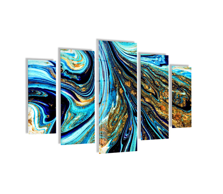 Blue With Gold Shimmer Marbling Abstract Glass Wall Art, custom glass pictures, glass art prints