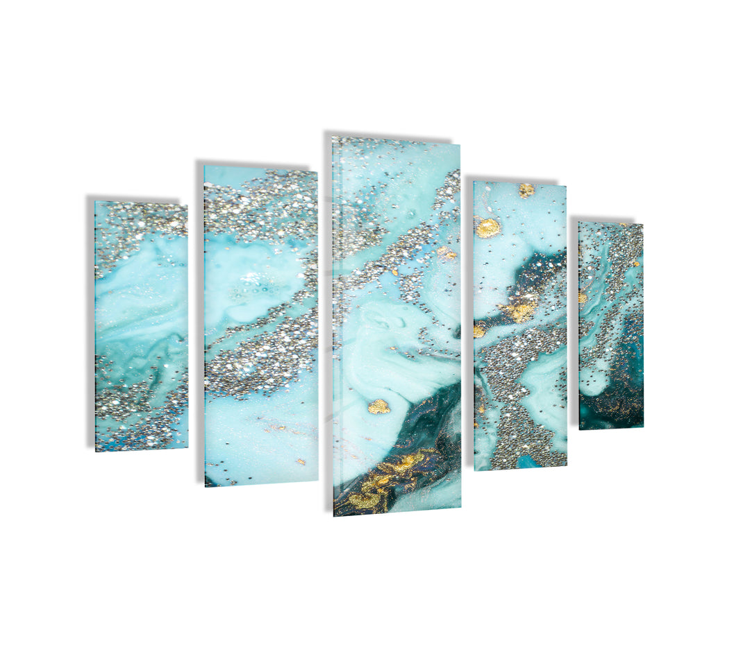 Turquoise & Silver Shimmer Marble Glass Wall Art, print picture on glass, Tempered Glass Wall Art