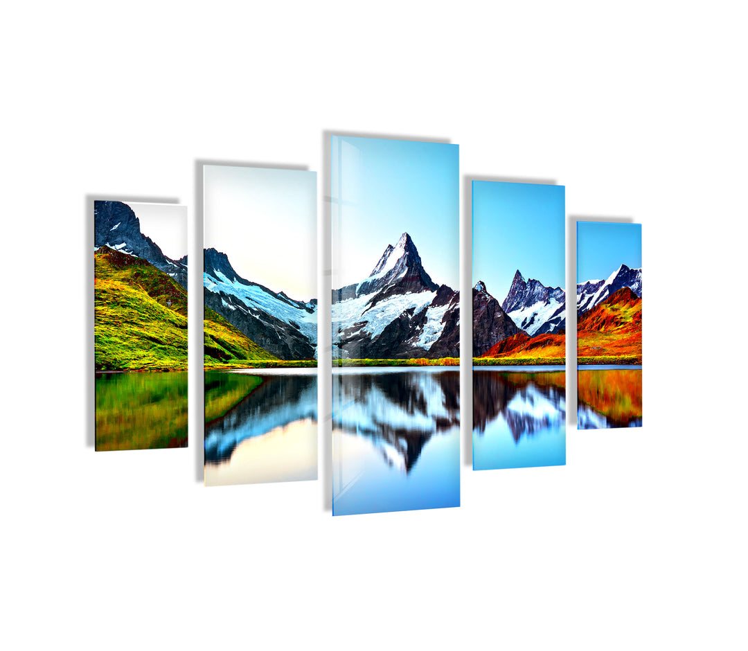 Bachalpsee Lake & Swiss Alps Landscape Glass Wall Art, print on glass, glass printed photos