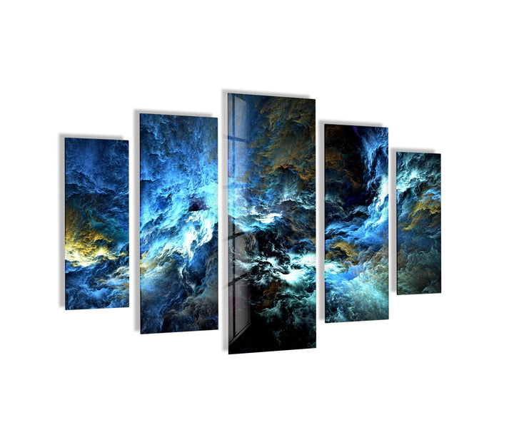 Cosmic Blue Storm Abstract Glass Wall Art, Glass Printing Wall Art, Print photos on glass