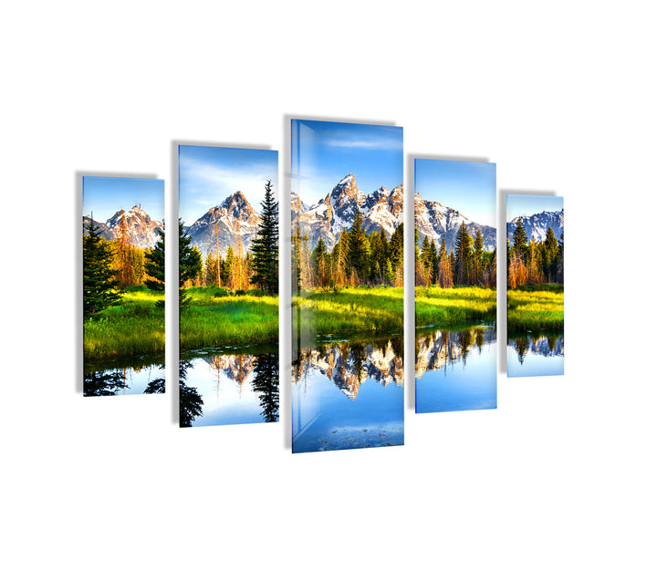 Lake, Trees and Mountain Nature Landscape Glass Wall Art, glass image printing, glass prints from photos