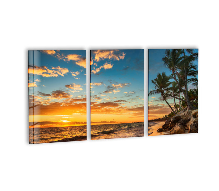 Tropical Island Beach Sunrise Landscape Glass Wall Art, glass image printing, glass prints from photos