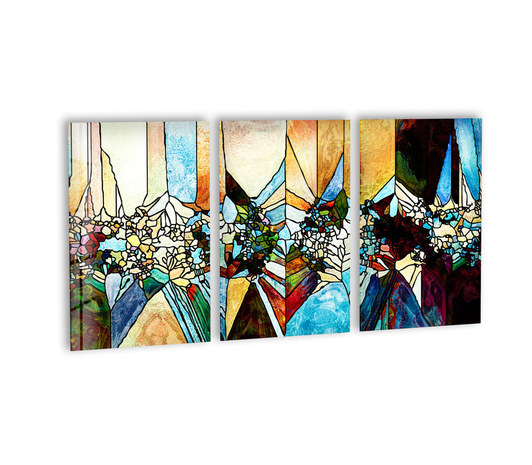 Geometric Mosaic Abstract Glass Wall Art, photo print on glass, prints on glass wall art