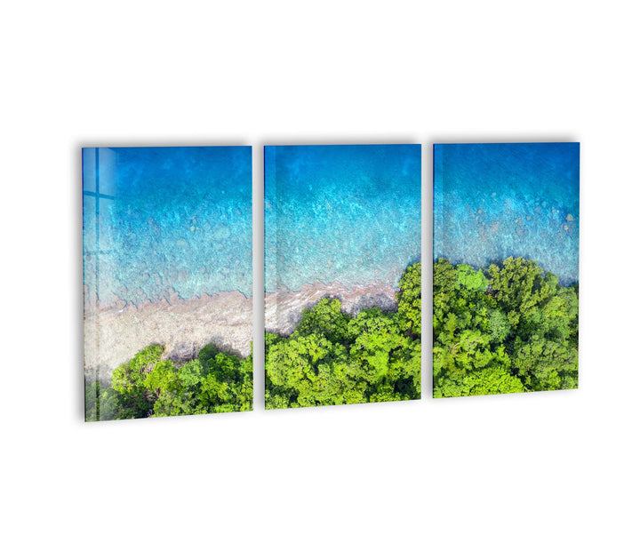 Tropical Beach With Sea Bird's Eye View Glass Wall Art, Glass Printing Wall Art, Print photos on glass