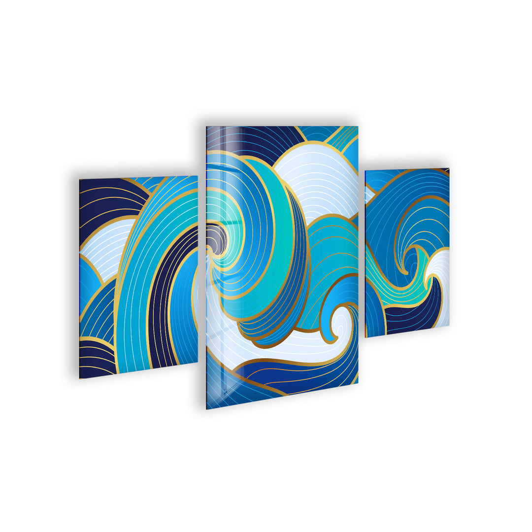 Blue Waves Abstract Glass Wall Art, print on glass, glass printed photos