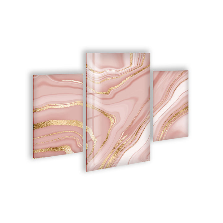 Pink & Golden Marble Abstract Glass Wall Art, glass art painting, glass art for the Wall