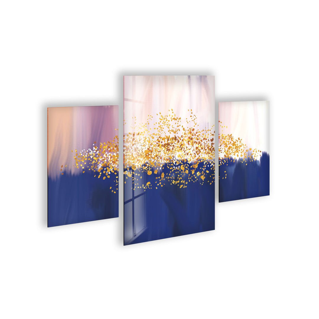 Gold Sparkles Blue Oil Painting Glass Wall Art, custom glass photo prints, large glass prints