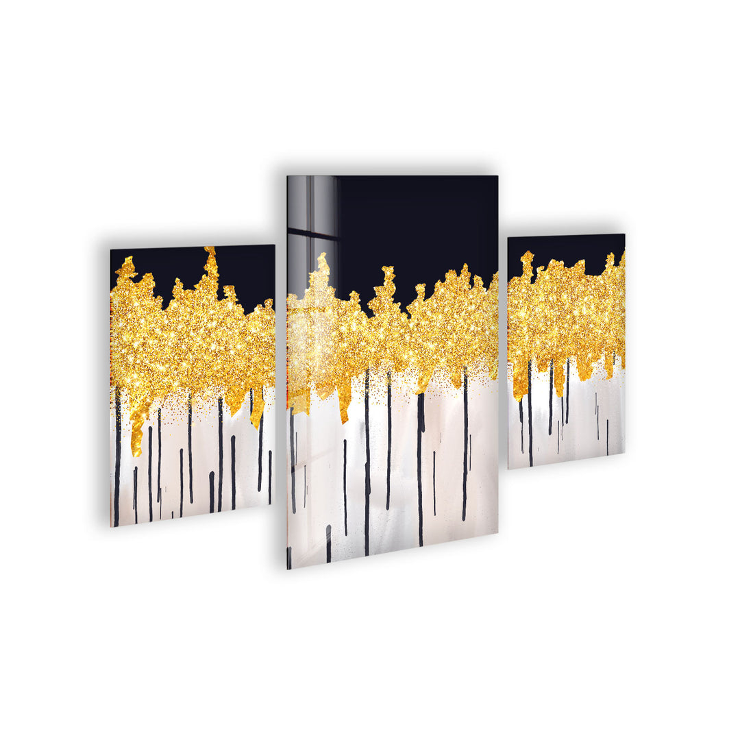 Gold Details Black, White Abstract Glass Wall Art, glass art painting, glass art for the Wall