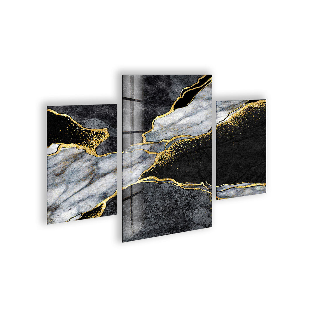 Grey, Gold and Black Marble Abstract Glass Wall Art, photo print on glass, prints on glass wall art