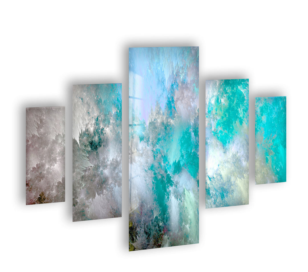 Cyan Blue, White Cloud Abstract Glass Wall Art, custom glass pictures, glass art prints