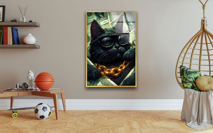 A Cat in Black Glasses Glass Wall Art custom glass photo prints, large glass prints