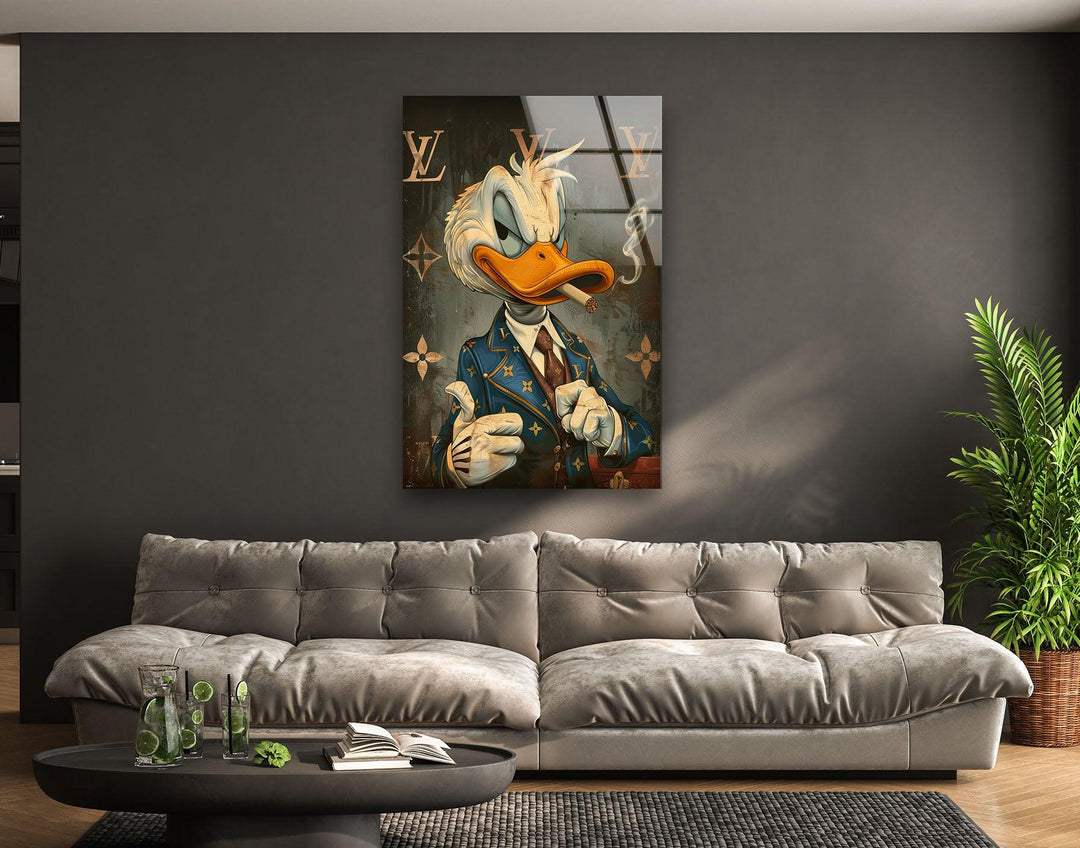 Donald Duck Smoking Glass Wall Art