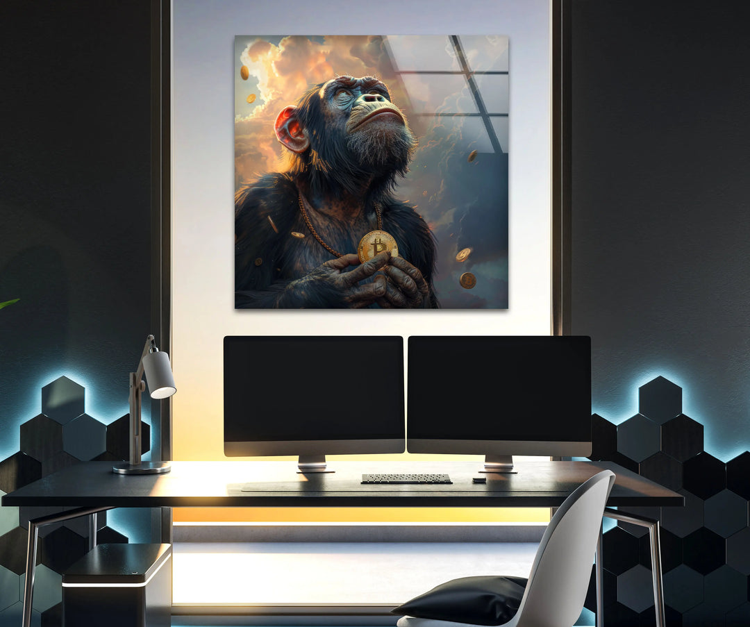 Bitcoin Monkey Glass Wall Art