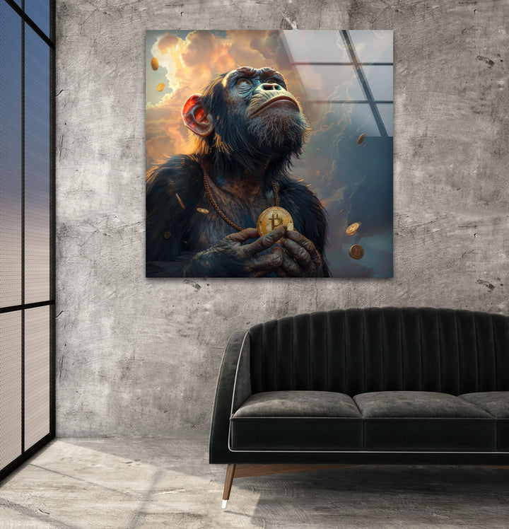 Bitcoin Monkey Glass Wall Art