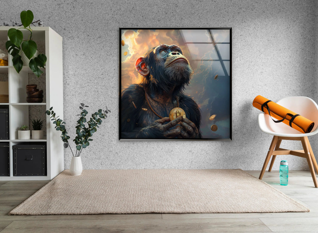 Bitcoin Monkey Glass Wall Art