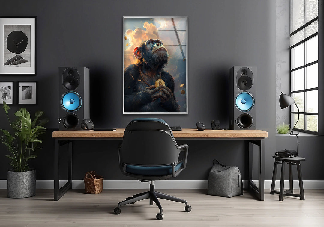 Bitcoin Monkey Glass Wall Art