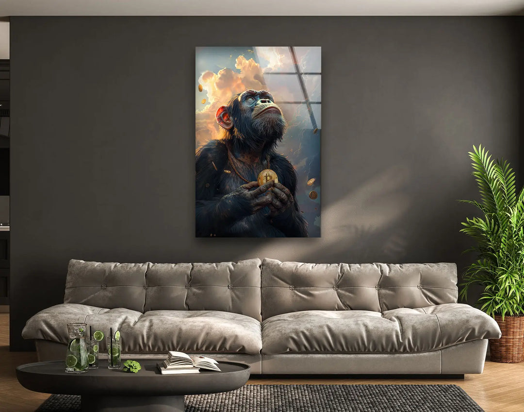 Bitcoin Monkey Glass Wall Art