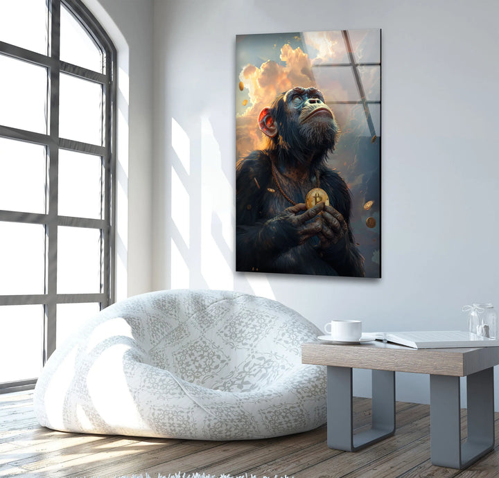 Bitcoin Monkey Glass Wall Art