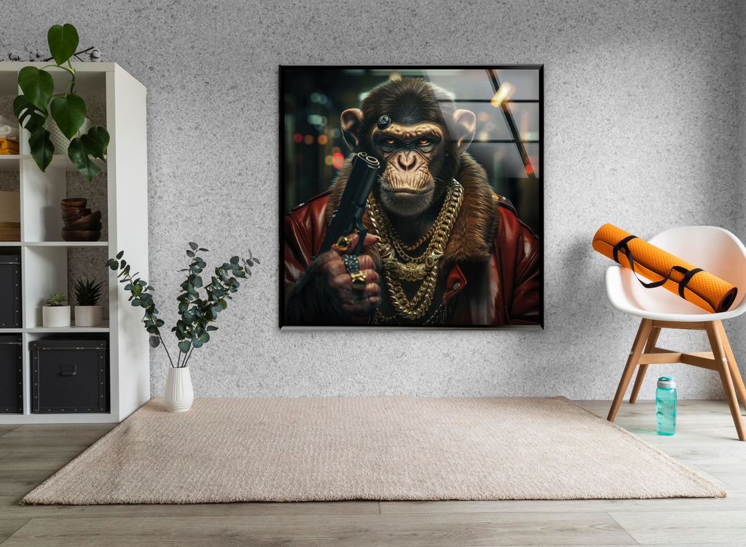 Gangsta Monkey Glass Wall Art