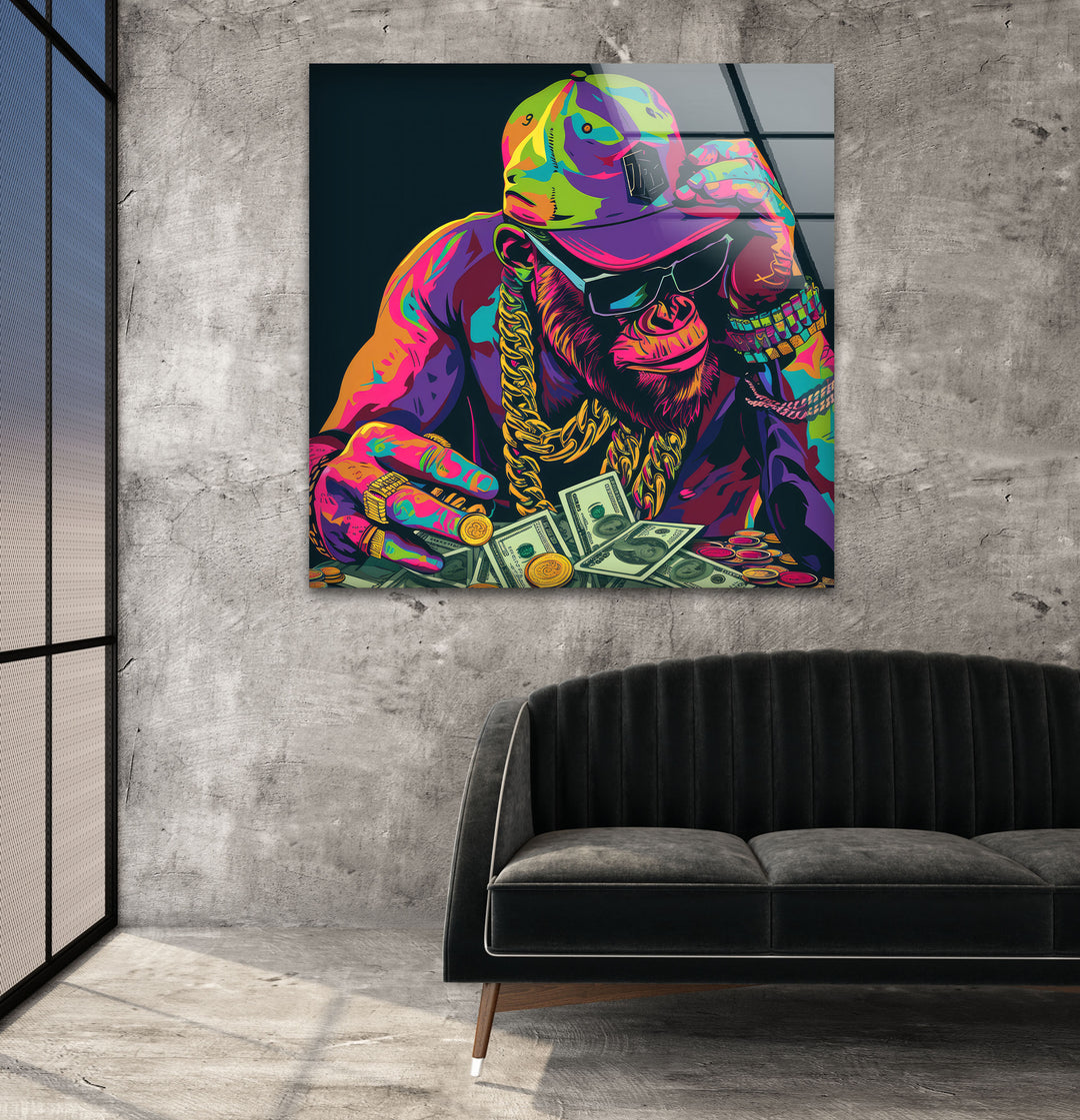 Cool Monkey Pop Art Tempered Glass Wall Art - MyPhotoStation