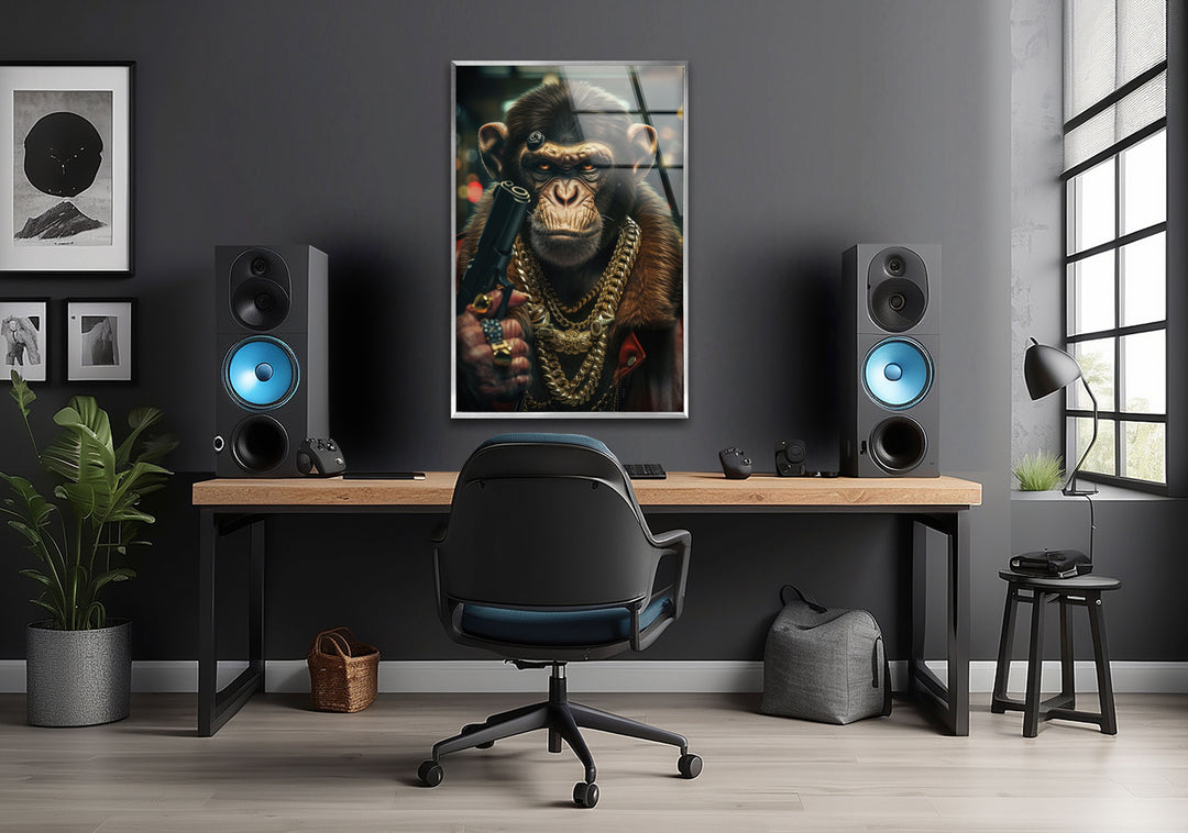 Gangsta Monkey Glass Wall Art