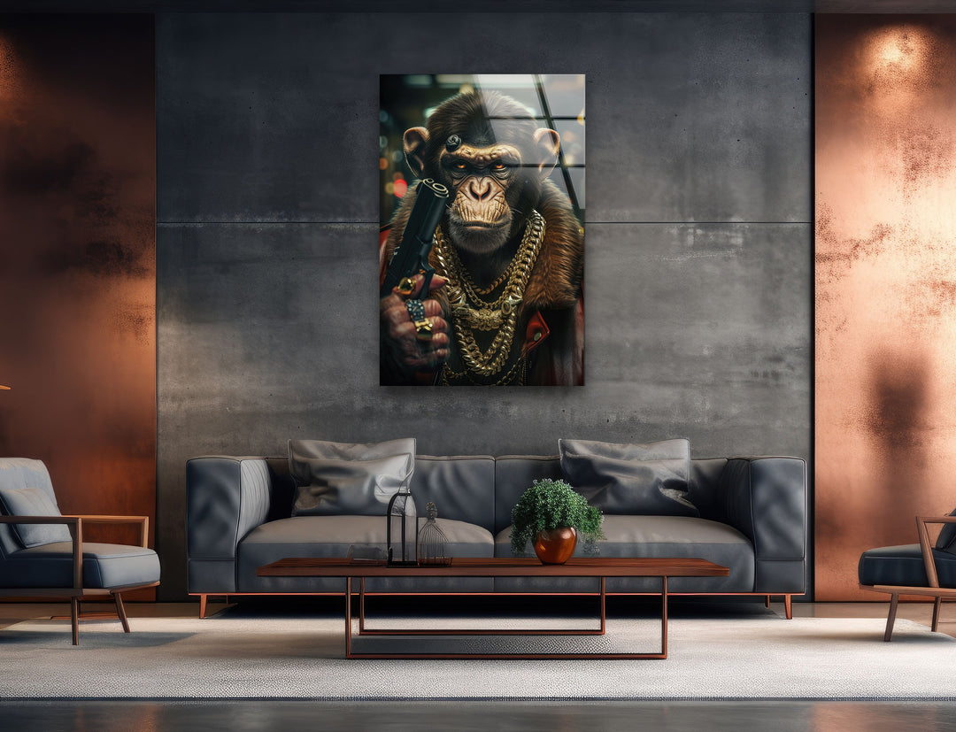 Gangsta Monkey Glass Wall Art