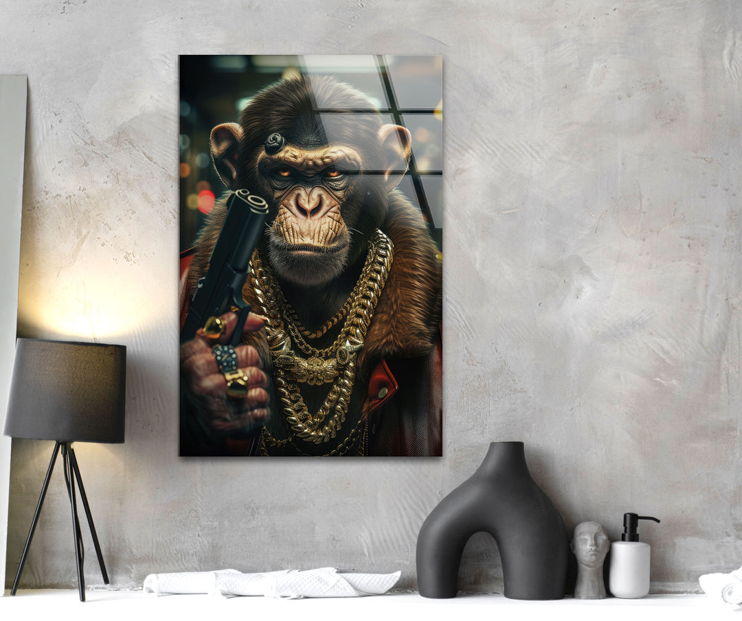 Gangsta Monkey Glass Wall Art