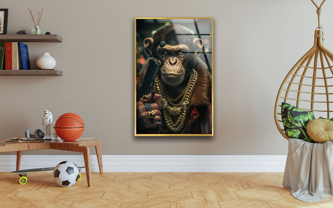 Gangsta Monkey Glass Wall Art