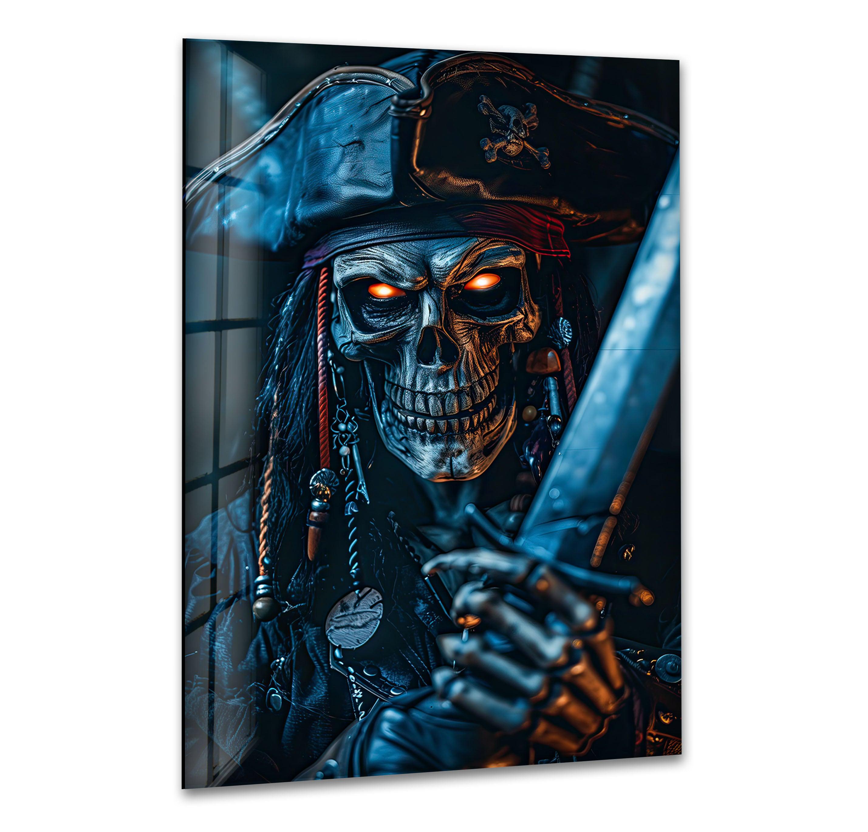 Creepy Skeleton Pirate Captain Glass Wall Art glass wall decor, glass wall art decor
