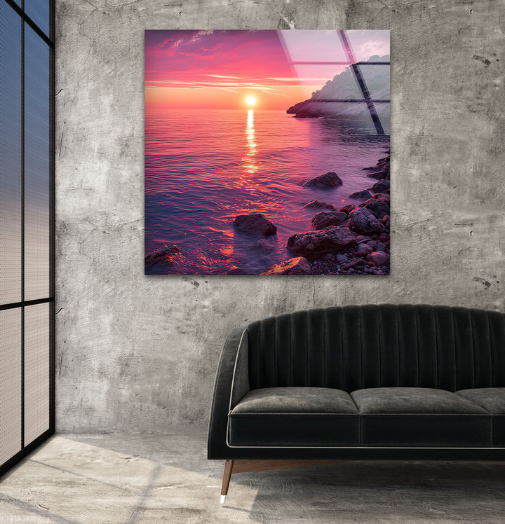 Pink Sunset Landscape Glass Wall Art glass image printing, glass prints from photos
