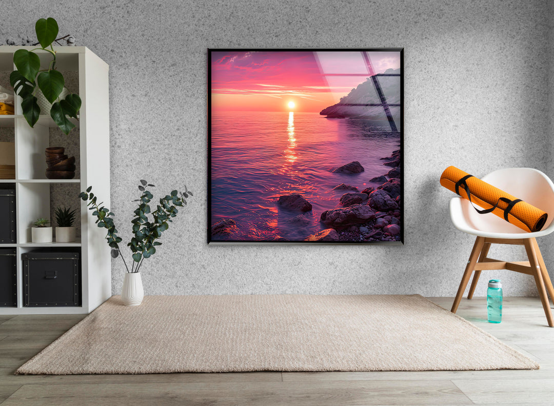 Pink Sunset Landscape Glass Wall Art glass pictures for Wall, glass prints wall art
