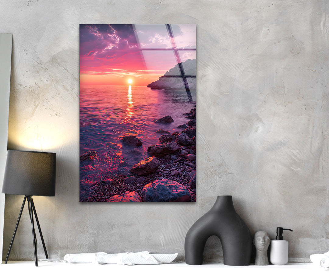 Pink Sunset Landscape Glass Wall Art art glass wall art, glass wall art pictures
