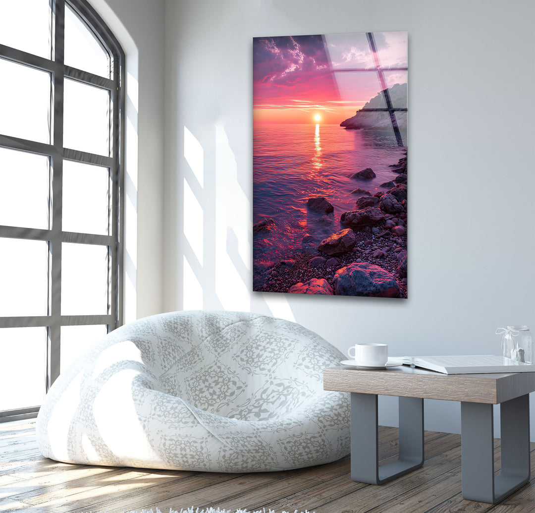 Pink Sunset Landscape Glass Wall Art glass photo prints, glass picture prints
