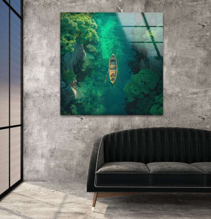 Green Forest in the River Glass Wall Art