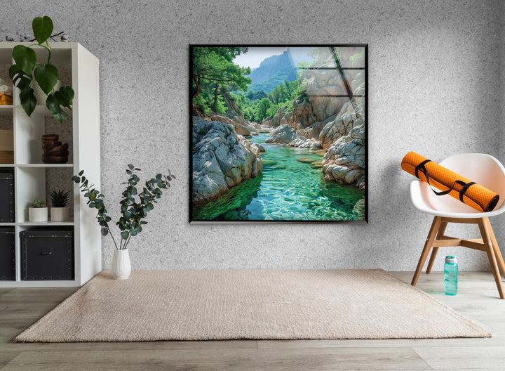 Vivid River Landscape Glass Wall Art photo print on glass, prints on glass wall art
