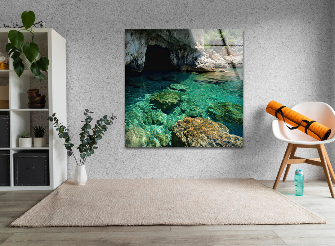 Cave Entrance Glass Wall Art picture on glass wall art, photos printed on glass
