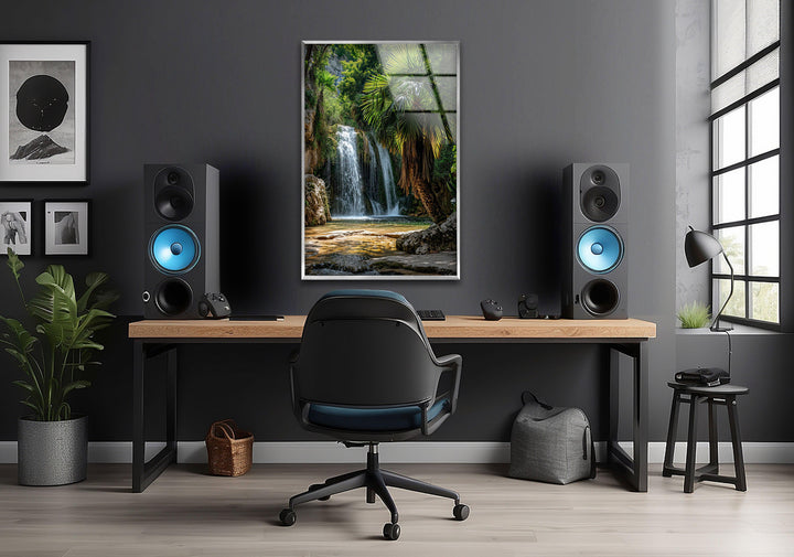 Waterfall in Green Forest Glass Wall Art Glass Printing Wall Art, Print photos on glass
