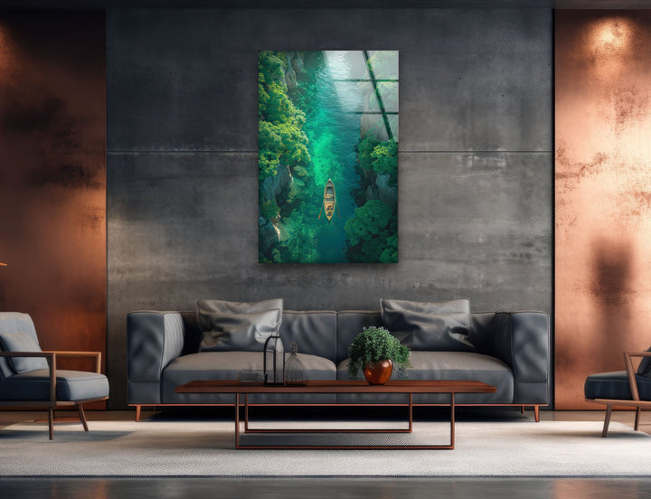 Green Forest in the River Glass Wall Art