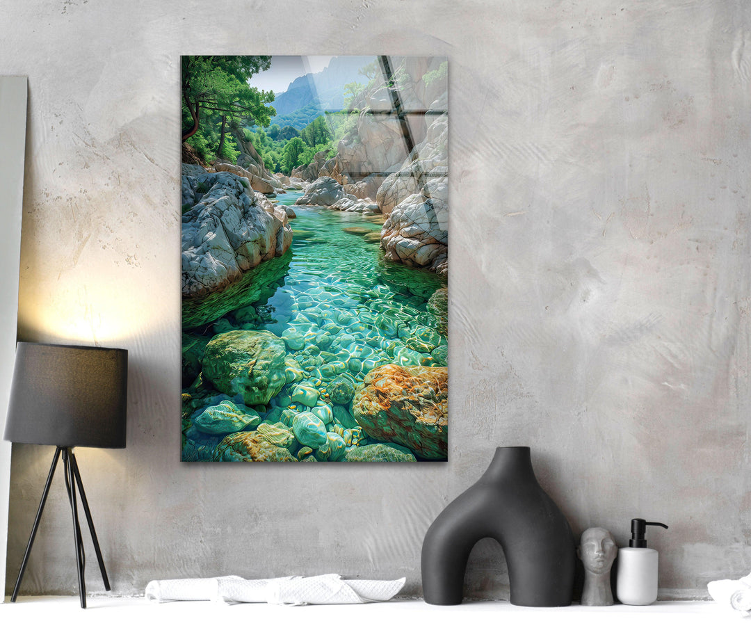 Vivid River Landscape Glass Wall Art Glass Printing Wall Art, Print photos on glass
