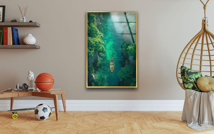 Green Forest in the River Glass Wall Art