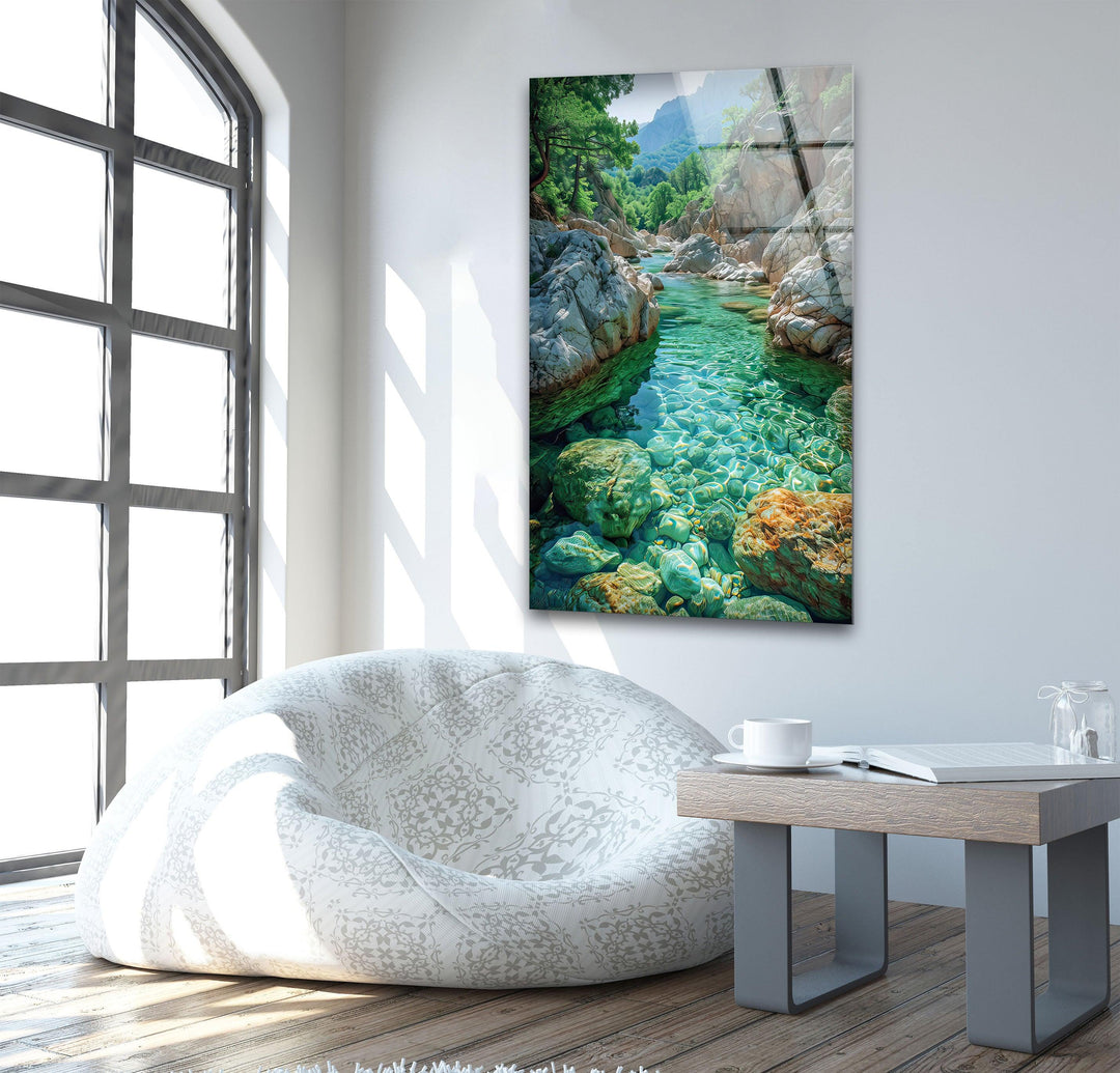 Vivid River Landscape Glass Wall Art glass image printing, glass prints from photos
