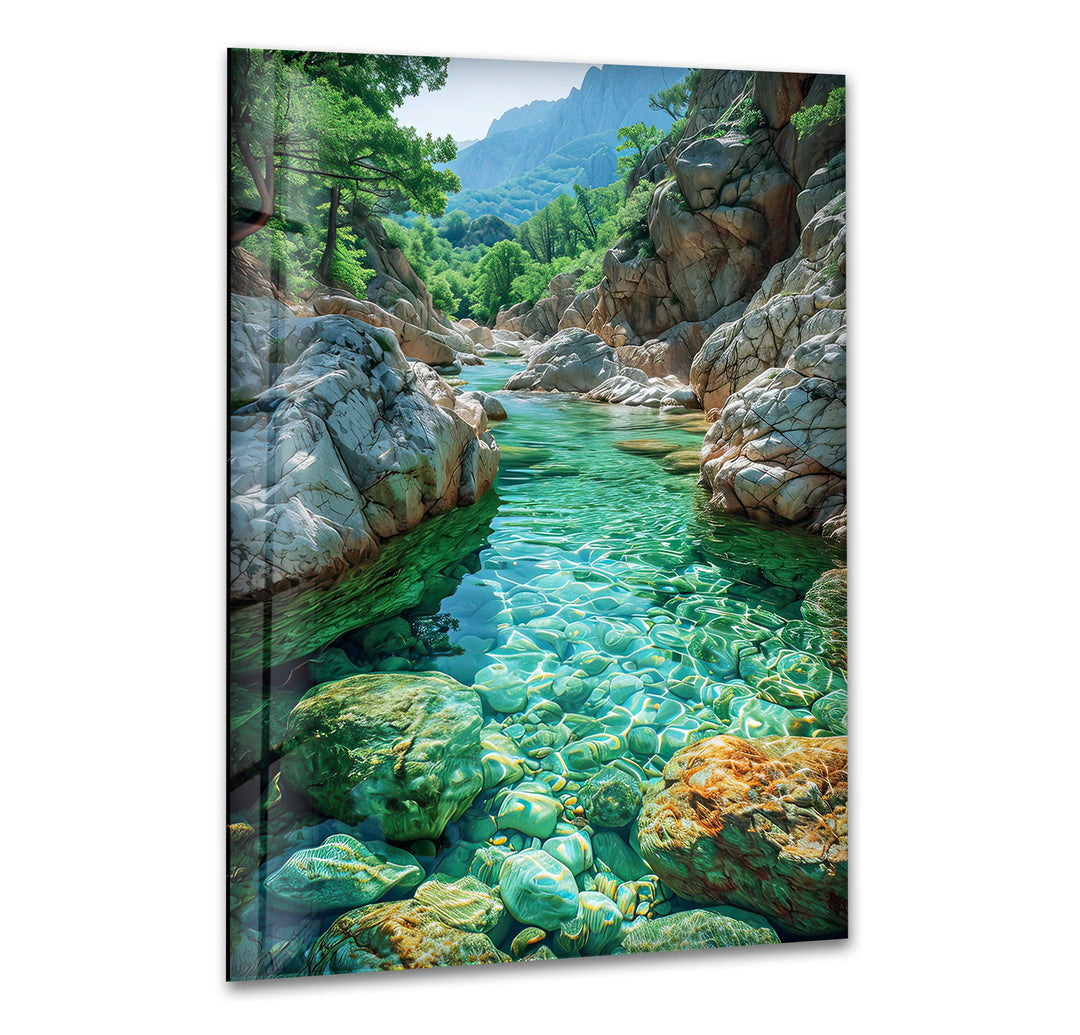 Vivid River Landscape Glass Wall Art print picture on glass, Tempered Glass Wall Art
