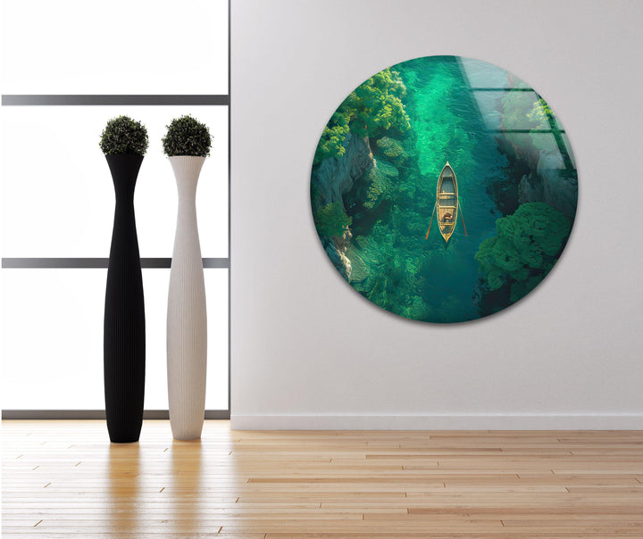 Green Forest in the River Glass Wall Art