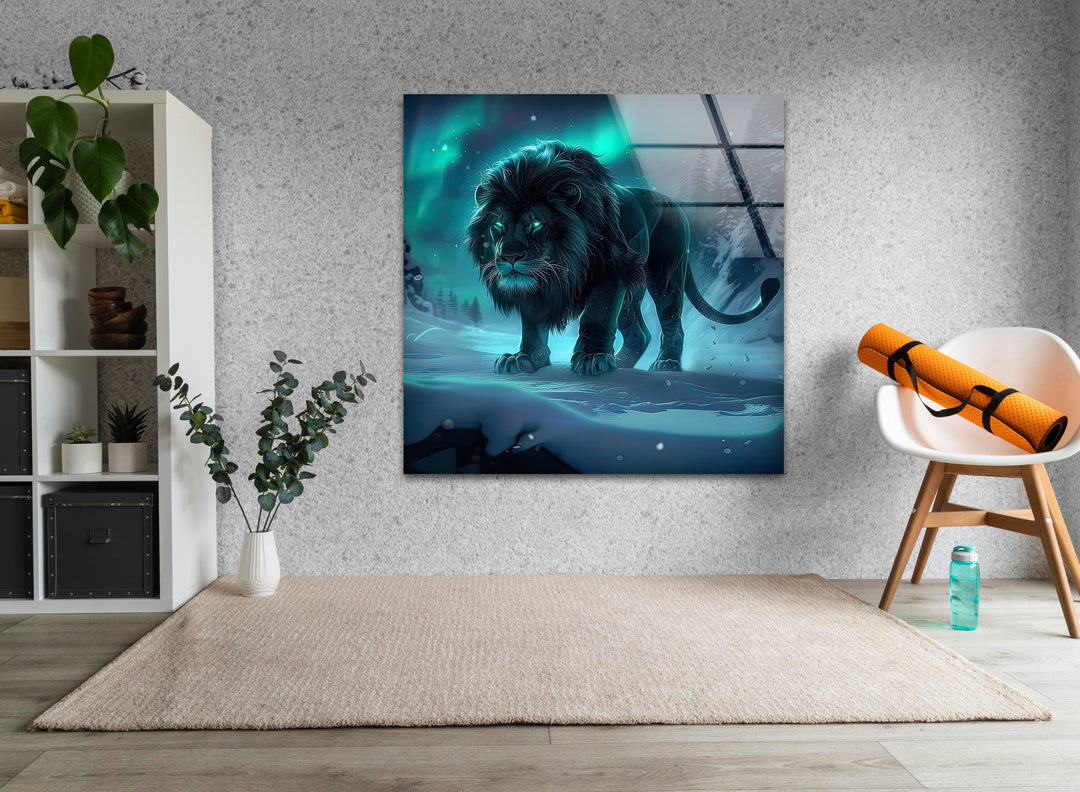 Crystal Black Lion Glass Wall Art stained glass wall art, stained glass wall decor
