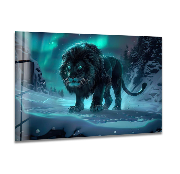 Crystal Black Lion Glass Wall Art print picture on glass, Tempered Glass Wall Art
