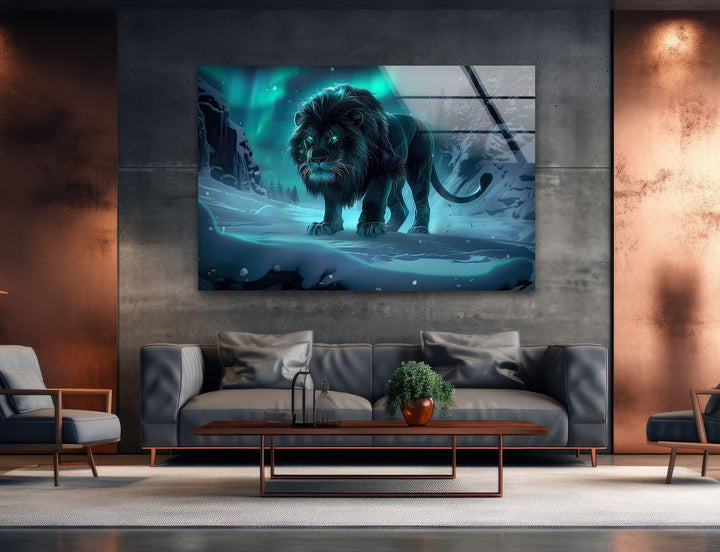 Crystal Black Lion Glass Wall Art Glass Printing Wall Art, Print photos on glass
