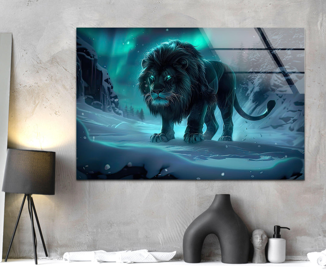 Crystal Black Lion Glass Wall Art glass photo prints, glass picture prints
