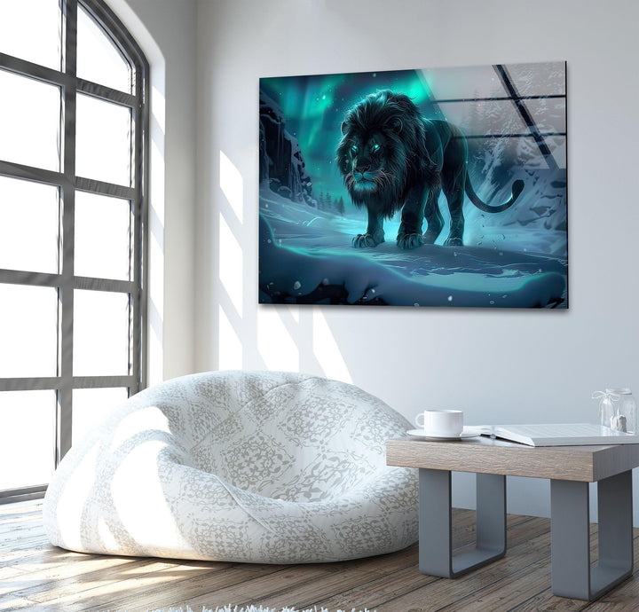 Crystal Black Lion Glass Wall Art custom glass pictures, glass art prints
