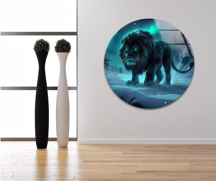 Crystal Black Lion Glass Wall Art