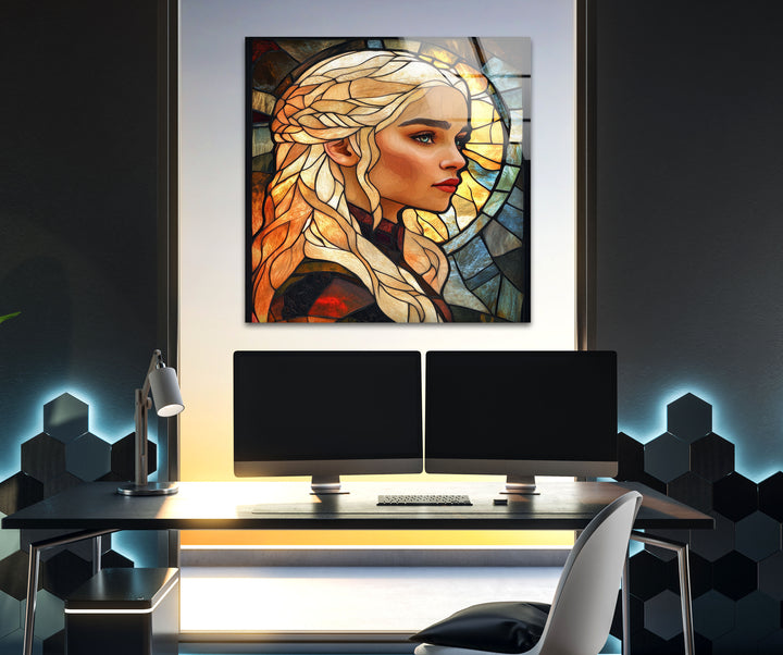 Daenerys Targaryen Stained Glass Wall Art photo print on glass, prints on glass wall art
